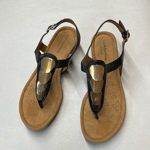 COMFORTIVA Women's •Summit• Thong Sandal - black leather- 9W